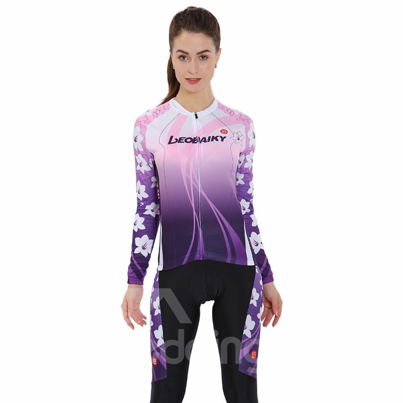 Purple Flower 3D Padded Pants Road Bike Comfortable Women's Cycling Jersey