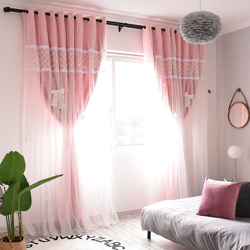 Moderne Prinzessinnen-Stickerei-Dekoration, Verdunklungs-Vorhang-Sets für Wohnzimmer, Schlafzimmer, 84 W, 84 L, 2-Panel-Set 