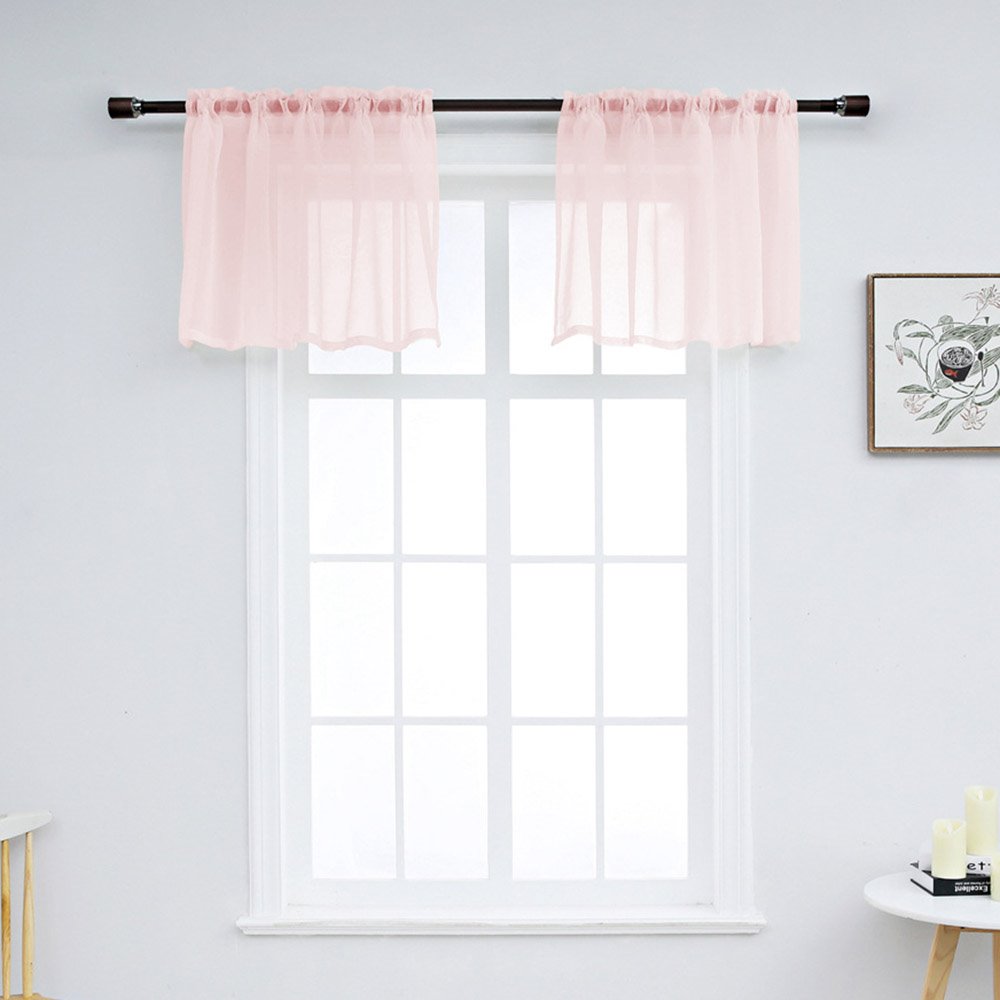 Modern Simple Solid Color Window Valance 1 Pc Sheer Voile Valance for Kitchens Bathrooms Basements & More