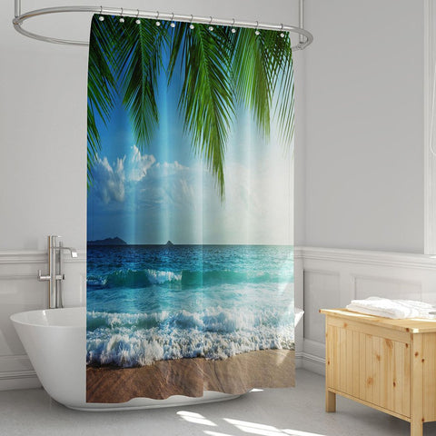 3D-gedruckter Duschvorhang mit Palmenlandschaft, Badezimmer-Trennvorhang, langlebig, wasserdicht, schimmelresistent, Polyester, 5 Größen