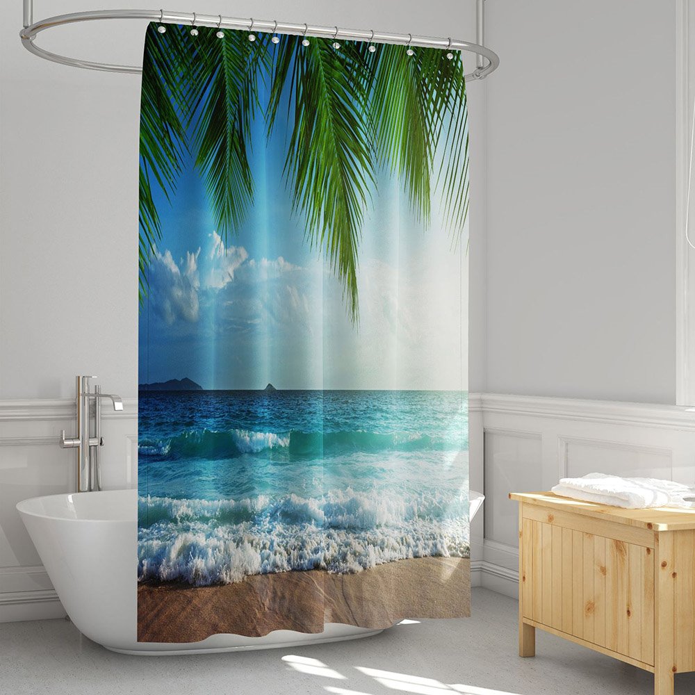 3D-gedruckter Duschvorhang mit Palmenlandschaft, Badezimmer-Trennvorhang, langlebig, wasserdicht, schimmelresistent, Polyester, 5 Größen