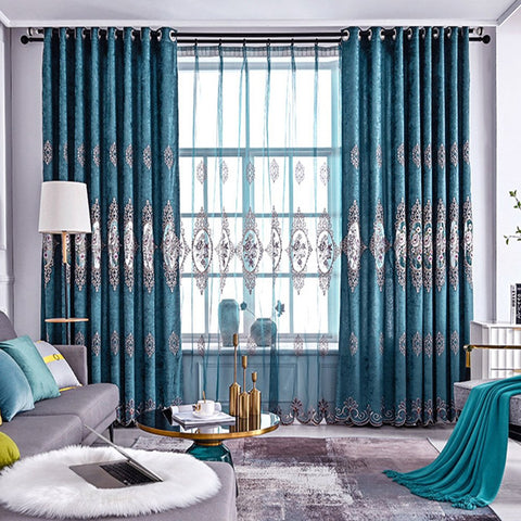 Elegante blaue Blumenstickerei-Vorhänge für Wohnzimmer, Schlafzimmer, Dekoration, individuell, 2 Bahnen, atmungsaktive Voile-Vorhänge, kein Pilling, kein Ausbleichen, kein Abstreifen, Polyester 