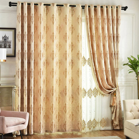 Modern Jacquard Sheer Curtains for Living Room Bedroom Decoration Golden Custom 2 Panels Breathable Voile Drapes No Pilling No Fading No off-lining Polyester