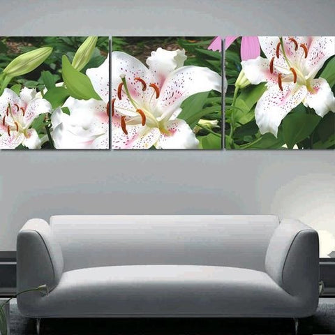 New Arrival Beautiful Lilies Print 3-piece Cross Film Wall Art Prints