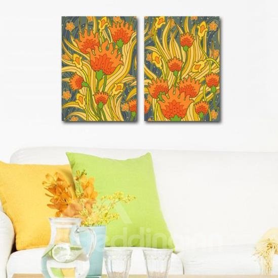 Nueva llegada hermosas flores naranjas pintura impresa 2 piezas película cruzada impresiones artísticas de pared 