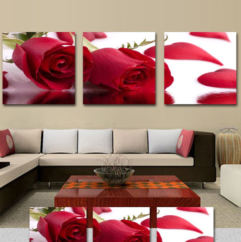 16×16in×3 Panels Delicate Red Roses Cross Film Art Wall Prints