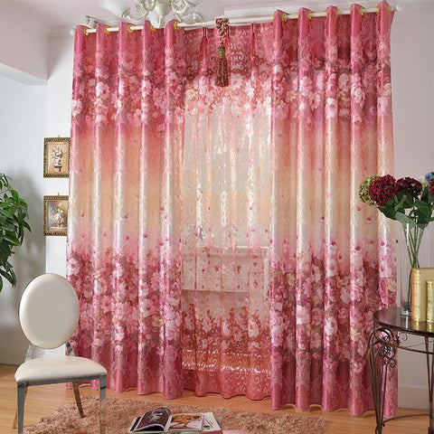 Romantischer Verdunkelungsvorhang mit rosa Rosen-Aufdruck, dekorativer Ösen-Vorhang