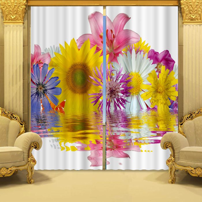 Colorful Flowers in Blossom Printed 3D Curtain