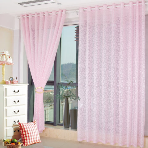 Maravillosa cortina transparente personalizada para sala de estar y dormitorio de color rosa