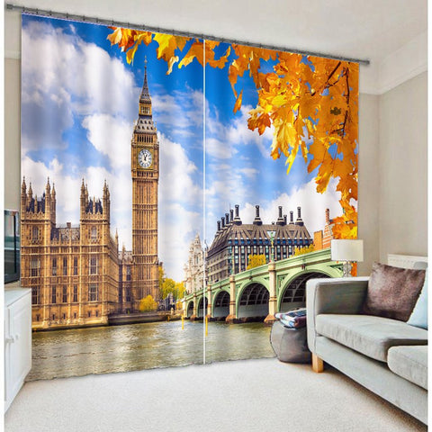 Classic Big Ben Printing Living Room and Bedroom 3D Blackout and Decorative Curtain