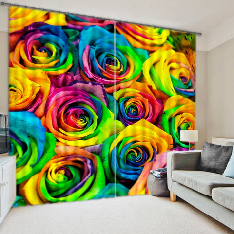 Cortina decorativa personalizada 3D con estampado de rosas de colores románticos, 2 paneles