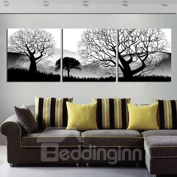20×20in×3 Panels Black Trees in Desolate Desert Hanging Printed Canvas Waterproof Eco-friendly Framed Prints