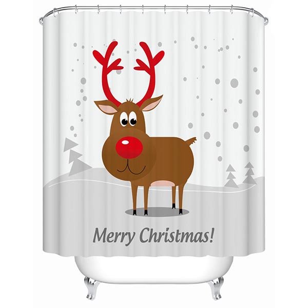 Cute Adorable Cartoon Christmas Deer Printing 3D Shower Curtain