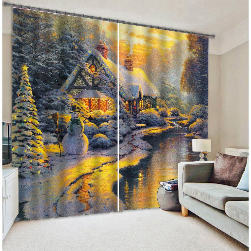 3D Wonderful Snowy Scenery Printed Natural Style Decoration Custom Living Room Curtain