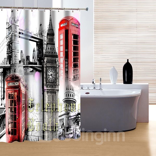 Cortina de ducha 3D con estampado Big Ben clásico moderno de moda