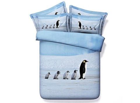 Eine Gruppe von Pinguinen Polyester 4-teilige 3D-Bettwäsche-Sets/Bettbezüge
