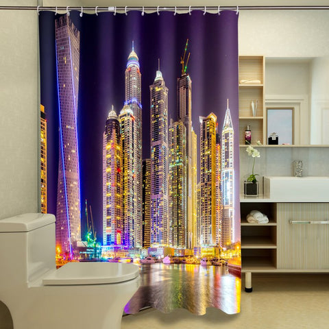 New Arrival Charming Cityscape City Night lights Dacron 3D Shower Curtain