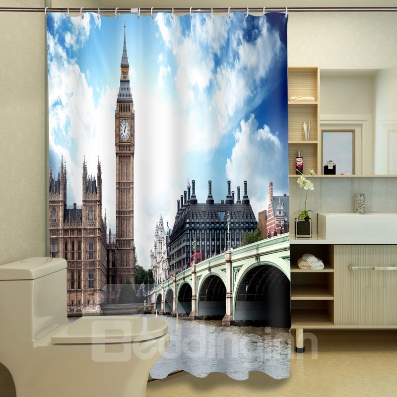 Cortina de ducha 3D con patrón de puente de Westminster glamoroso
