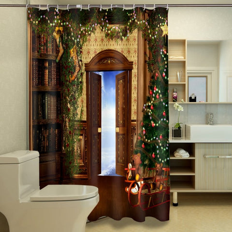 Fabulosa y acogedora habitación con cortina de ducha 3D con diseño de árbol de Navidad