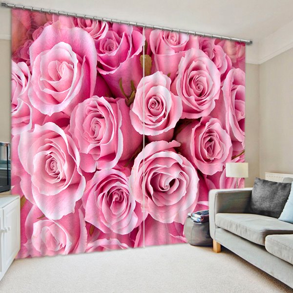 Trendy Pink Roses Printed Thick PolyesterCustom 3D Blackout Curtain