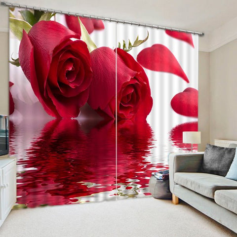Modern and Romantic Beautiful Red Roses Printed Custom 3D Blackout Curtain
