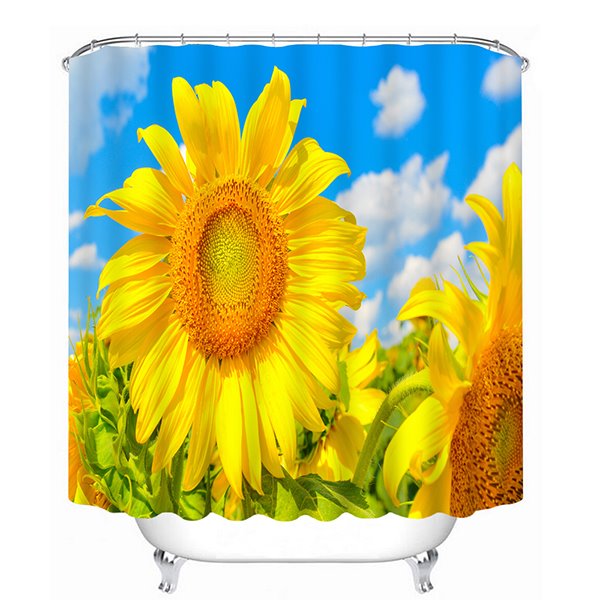 Cortina de ducha de baño 3D con estampado de girasol floreciente dorado