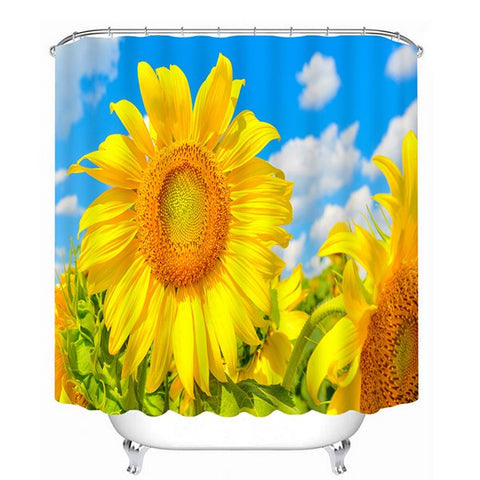 Cortina de ducha de baño 3D con estampado de girasol floreciente dorado