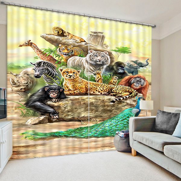 3D bunter Tiger, Leopard, Pfau, Affe, bedruckt, wilde Tiere, bedruckter Polyester-Schattierungsvorhang