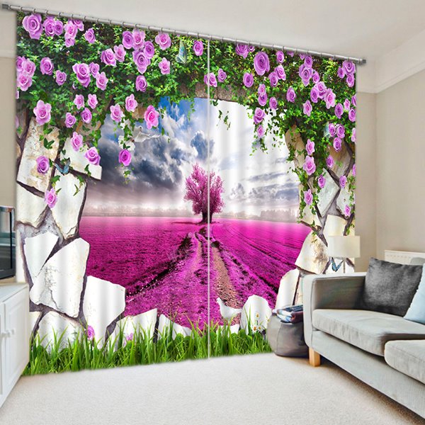 Purple Grassland out of the Wall Print 3D-Verdunkelungsvorhang
