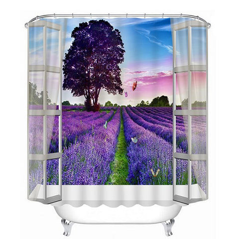 3D-Lavendelmeer-bedruckter Polyester-Duschvorhang in Lila