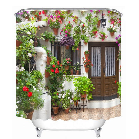 Various Flowers at the Door Print 3D Bathroom Shower Curtain