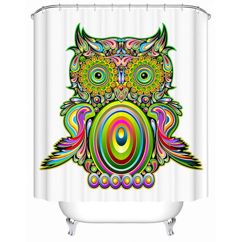 Pop Art Green Owl Print 3D Bathroom Shower Curtain