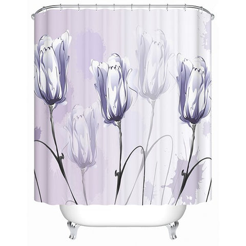 Cortina de ducha de poliéster impresa con pintura de tulipanes morados 3D