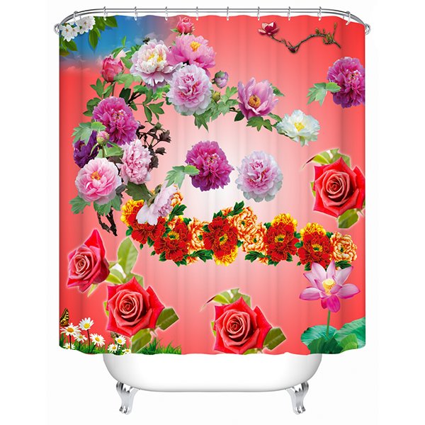 Cortina de ducha de baño 3D con estampado de rosas coloridas de champán
