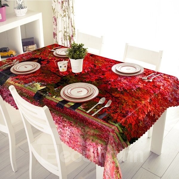 Erstaunliche Polyester-Tischdecke mit 3D-Ahornmuster in Rot