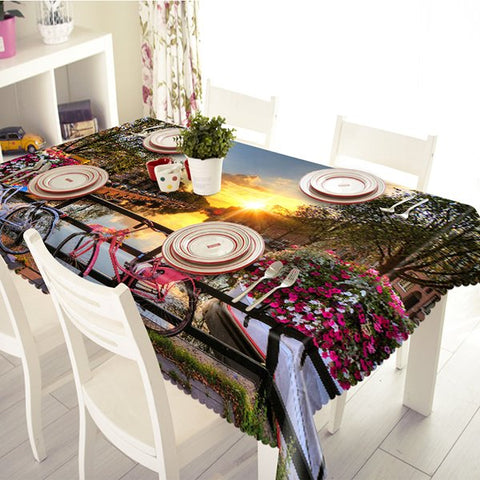 Gorgeous Countryside Sunset River Scenery Pattern 3D Tablecloth