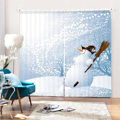 Cartoon Witch Snowman Printing Christmas Theme 3D Curtain