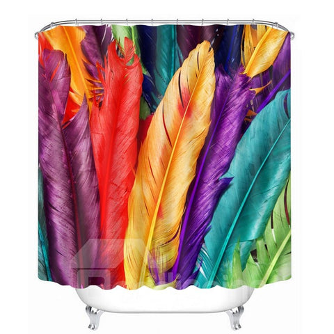 Colorful Feathers Pattern Polyester Waterproof and Eco-friendly 3D Shower Curtain