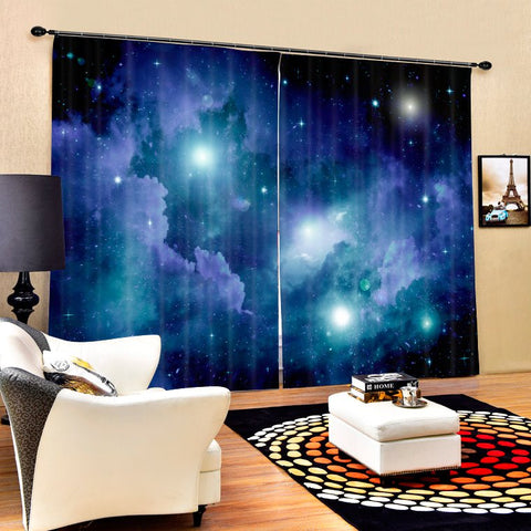 Cortina de poliéster para sala de estar con estampado de galaxia de cielo nocturno brillante en 3D, 2 paneles