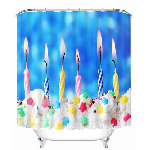 Burning Candles in the Cake Printing Bathroom 3D Shower Curtain