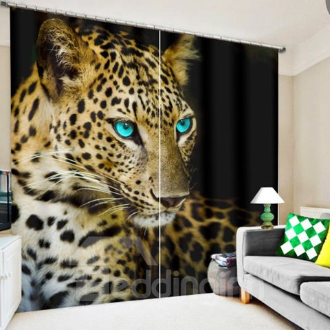 3D-gedruckter Gepard mit leuchtend blauen Augen Polyester-Vorhang für Wohnzimmer