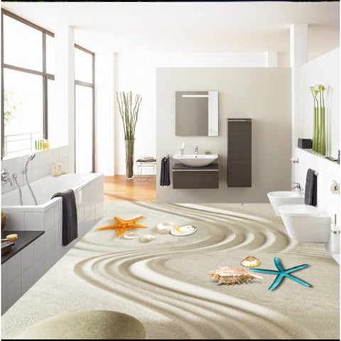 Simple Style Decorative Seashells and Starfishes on the Sand Pattern 3D Floor Murals