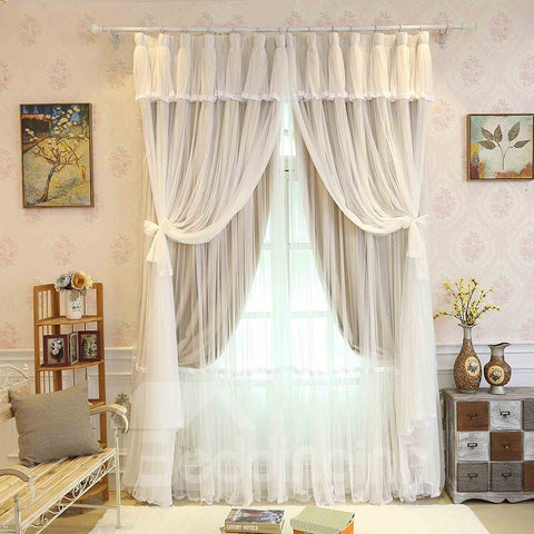 Blackout and Decoration Blending Princess Style Romantic Beige Double Pinch Room Curtain