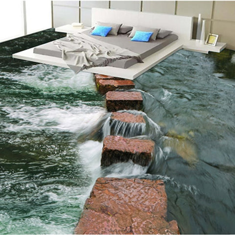 Wasserfeste 3D-Bodenwandbilder „Brauner Steinpfad im Fluss“.