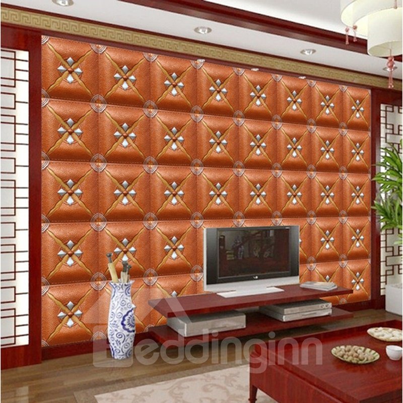 Fashion Orange Three-dimensional Square Plaid Pattern Decorative Wall Murals