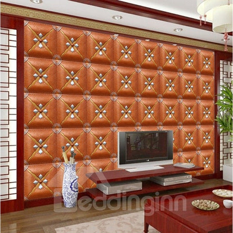 Murales de pared decorativos con patrón de cuadros cuadrados tridimensionales naranjas de moda