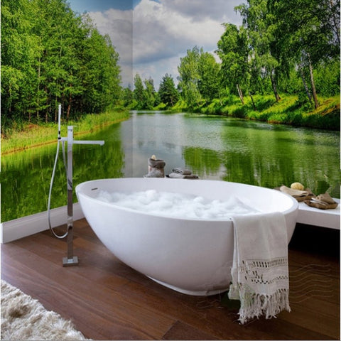 Green Trees on The Riverside 3D Waterproof Bathroom Wall Murals