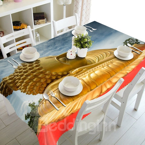 Mantel 3D con estampado de Buda dorado, decoración de comedor con diseño