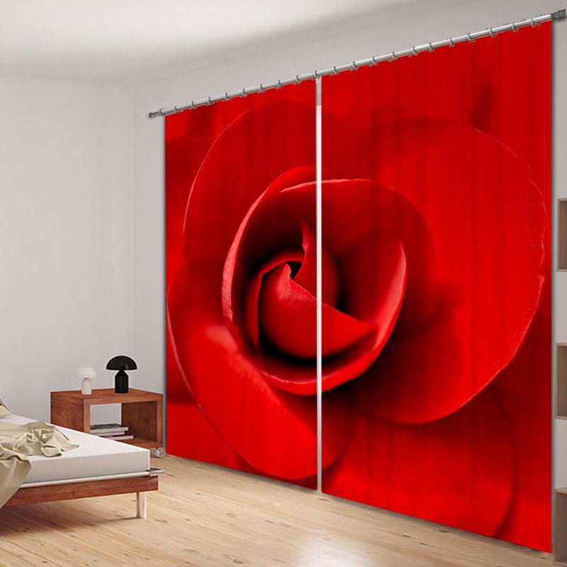 Romantischer 3D-Vorhang aus Polyester mit rotem Rosendruck