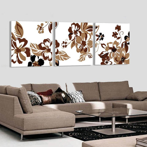 Elegant Decorative Flowers Pattern 3 Panels None Framed Wall Art Prints